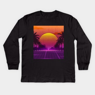 Sunset Palm Trees Vaporwave Kids Long Sleeve T-Shirt